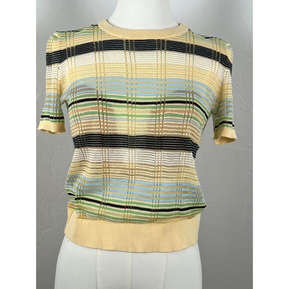 ZARA Multicolored Striped Retro Preppy Sheer Short Sleeve Sweater (Womens: Sml) - Picture 1 of 7